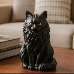 Black Maine Coon Cat Pillar Candle Handmade Gift Home Decor